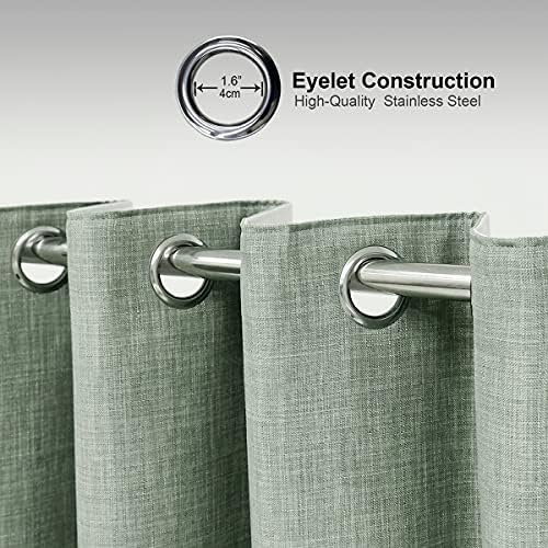 always4u Linen Look 100% Blackout Eyelet Curtains Thermal Energe Saving for Bedroom 1 Pair Noise Reducing Solid Modern Window Treatment for Home Decoration Sage Green W66*L72