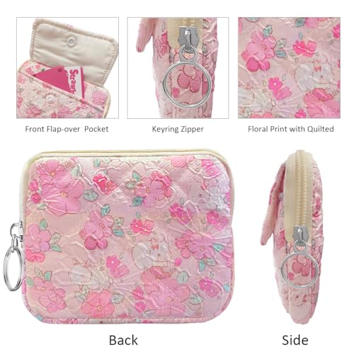 Cotton Quilted Floral Coin Pouch with Cute Prints Zipper for Women Girls (FLOWER WHITE RABBIT)4
