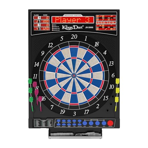 Kings Dart Elektronische Dartscheibe Profi Turnier JX-2000 | Turnierscheibe inkl. 24 Dartpfeilen | 41 Spiele, über 200 Spielvarianten | Laufschrift + Sound | extra dünner Spider Kings Dart Elektronische Dartscheibe Profi Turnier JX-2000 | Turnierscheibe inkl. 24 Dartpfeilen | 41 Spiele, über 200 Spielvarianten | Laufschrift + Sound | extra dünner Spider