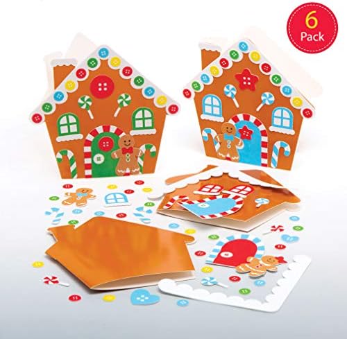 Baker Ross AT186 Gingerbread House Mix & Match Card Kits, Christmas Arts and Crafts (Pack of 6), Assorted