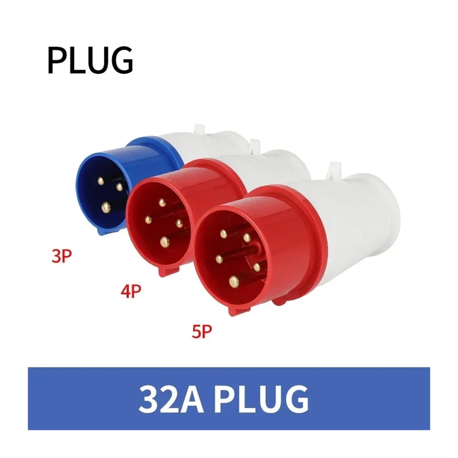 5 conectores eléctricos macho y hembra impermeables IP44 de 16 A/32 A, 3 P/4 P/5 P, enchufe industrial alta potencia 380 V(32A Plug,3Pin)