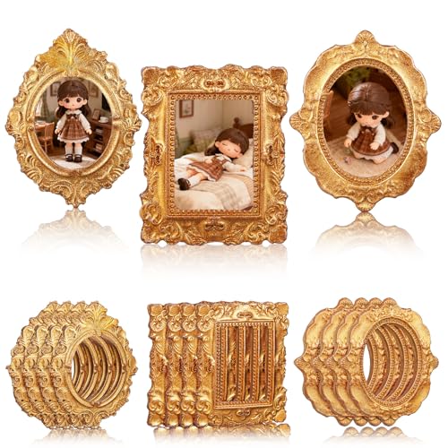 Toyvian Cadre photo miniature de style vintage : 18 mini cadres dorés, éléments décoratifs, bricolage mini cadre photo en résine pour maisons de poupée...