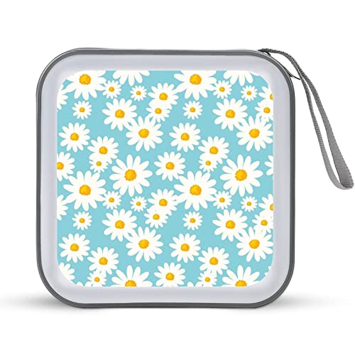 デイジーの花 CDケース プラケース スリム BD DVDケース 大容量 40枚収納 ディスク収納ケース 小型 持ち運び便利 可愛い 男女兼用 旅行 自宅用 セミハード ファスナー付