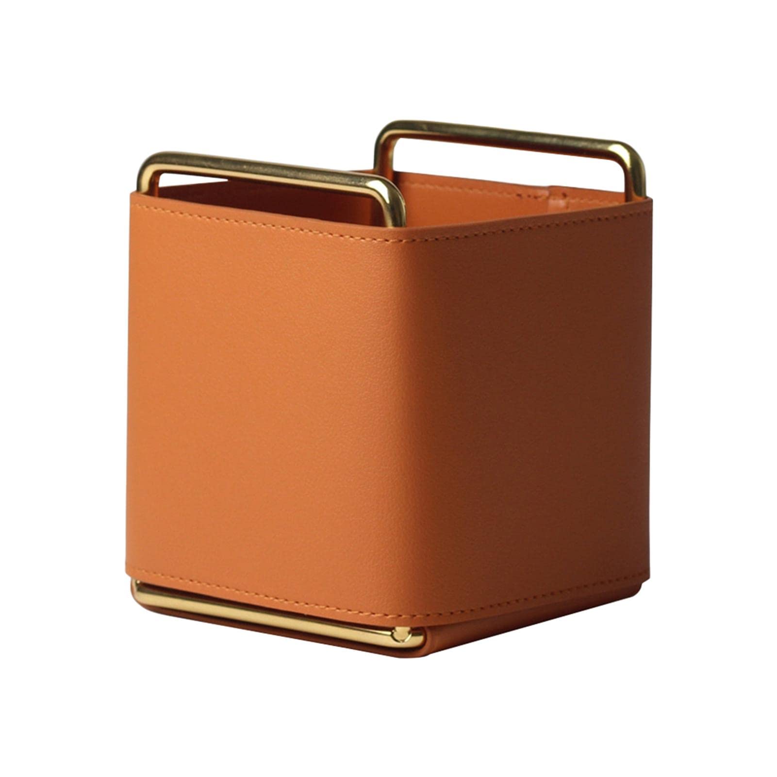 ZESHGON Leather Pen Holder Square Pen Pot Durable Desktop Pencil Cup for Home Office(Brown)