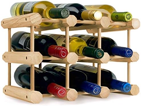 Heincorp Countertop Wine Rack Stackable Wine Storage - Free Standing Table Top, Cabinet or Counter Top Wine Holder - Natural Pine Wooden Wine Rack Holds 9 Bottles