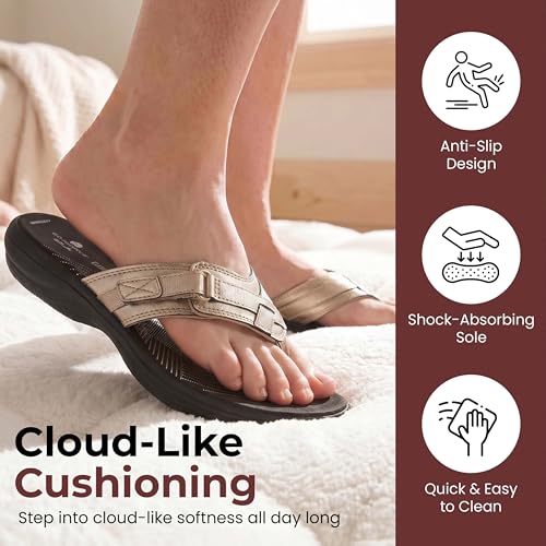 Image of Clarks Womens Breeze Sea Flip-Flop Sandals - Comfortable Flip Flop with Adjustable Hook and Arch Support - Casual Summer Wearing Cloudsteppers for Everyday