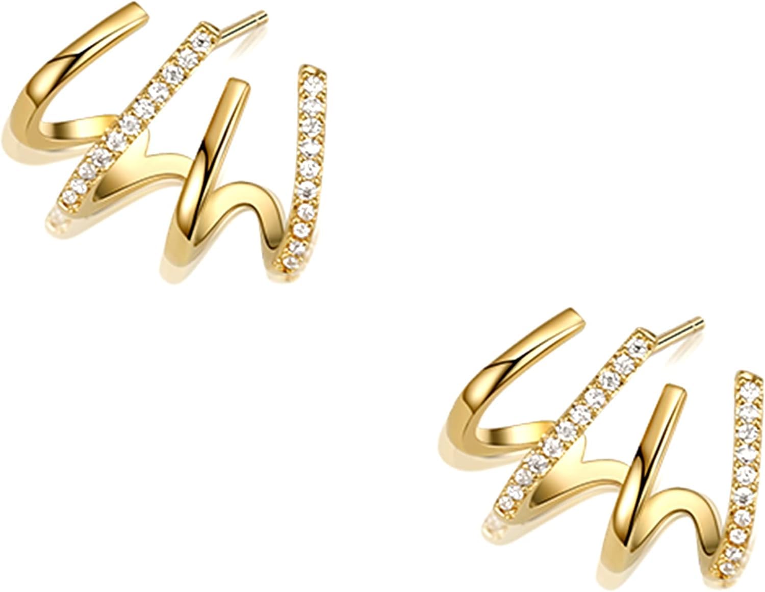 El Regalo Fancy Claw Cuff earrings- Hypoallergenic Zircon 4 Claw Wrap Cuff Huggie Stud Earrings for Girls Women (B0CX1NWRZW) Amazon Price History, Amazon Price Tracker
