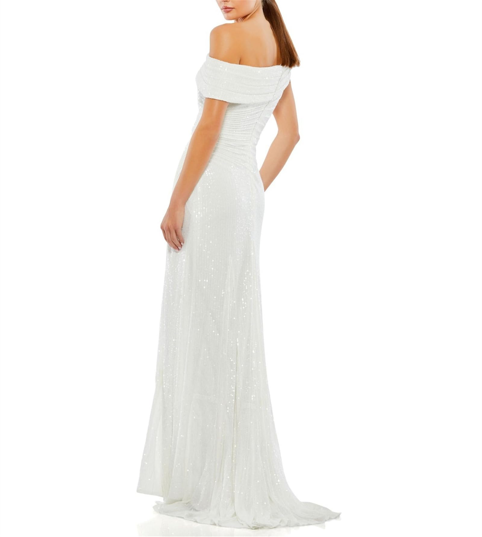 Damen Pailletten Ballkleider Elegant Schulterfrei mit Schlitz Meerjungfrau Langes Ballkleid Geraffte Cocktail Formelle Abendkleider 2026