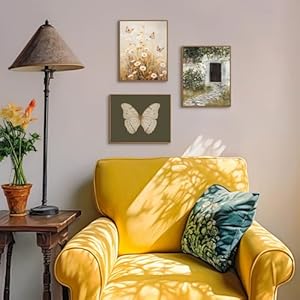 Gardenia art framed butterfly wildflower wall art retro countryside daisy wall picture rustic botanical floral landscape canvas painting for farmhouse bedroom living room aesthetic room decor 8x10inch  urban country home decor