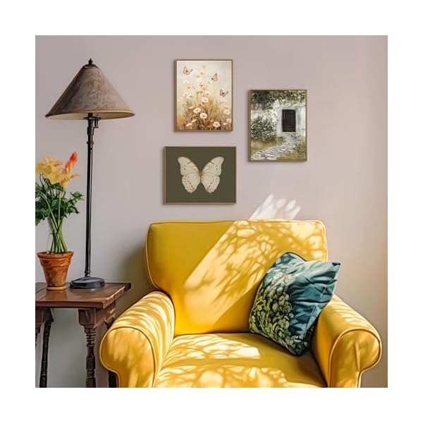 Gardenia art framed butterfly wildflower wall art retro countryside daisy wall picture rustic botanical floral landscape canvas painting for farmhouse bedroom living room aesthetic room decor 8x10inch  urban country home decor