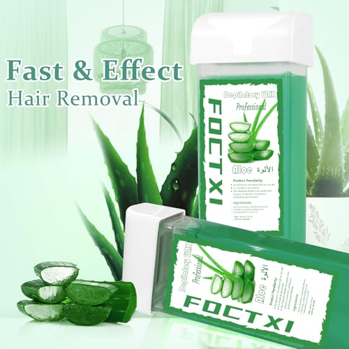 Image of Roll on Wax Cartridge, 4 Hair Removal Aloe Vera Ｗax Cartridge with 10 Pack Cleaning Oil Wipes, Depilatory Wax Roller Refill for Women Sensitive Skin