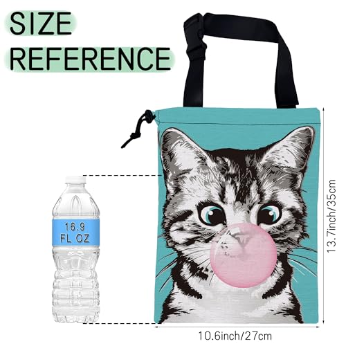Image of Cute Cat Car Trash Bag,Kitten Blow Bubble Gum Hanging Drawstring Car Garbage Bag,Waterproof Canvas Car Back Seat Organizer with Adjustable Buckle,for Vehicles,SUVs,Camping,Road Trips