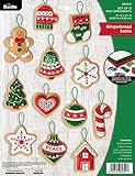 Bucilla, Gingerbread Santa Christmas Set of 12 Felt Applique Ornament Making Kit, Perfect Supplies...