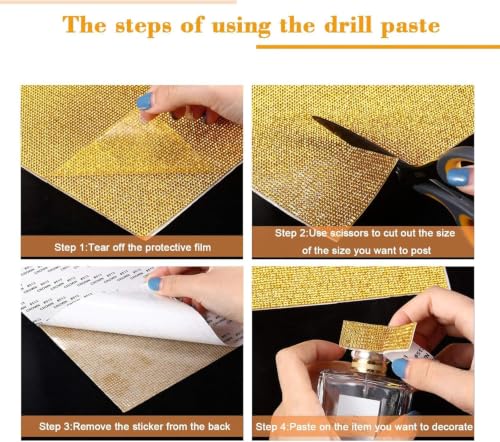 Image of Winwell12000Pcs Bling Crystal Rhinestones Sheet Sticker, Self Adhesive Glitter Gem Sheet for DIY Crafts Gifts /Home Decor /handbag /Car /Mobiles & Accessories /hair accessory /Phone /decorative vase /picture frame /candle holder /Shoes /Scrapbook cover /DIY project Decoration, 13 x 9 Inch (Gold)