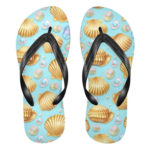 Seashell Pearl Cyan Flip Flops for Beach Thong Sandals Anti-slip Lightweight Beach Shoes for Summer Travel Swim