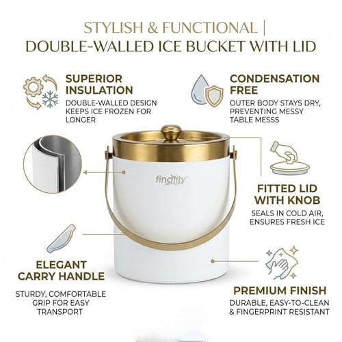 Image of finality 1 LTR Double Walled Stainless Steel Insulated Ice Bucket with Lid (Gold+White)
