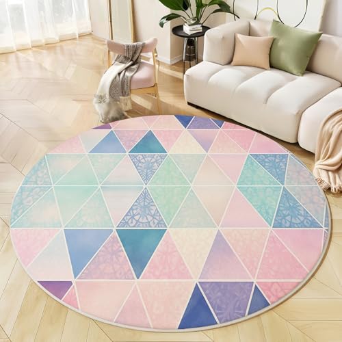Tapis de zone ronde rose 180cm à motif mandala géométrique lavable - 3