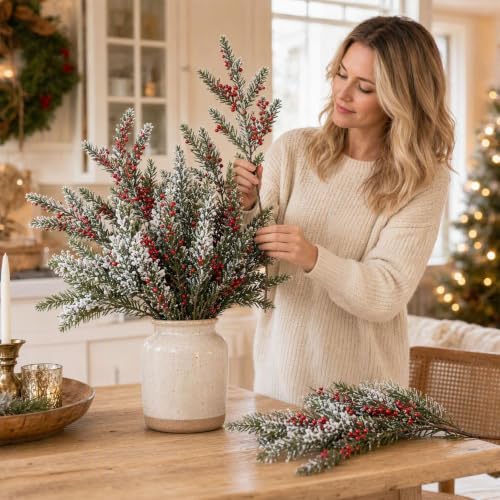 4 PCS Artificial Cedar Branches w/ Red Berries Christmas Picks and Sprays - image 7