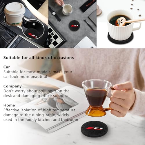 Image of Black Silicone Car Coasters for Chevy Z71 Series Series Non-Slip Car Cup Holder Coasters,Car Interior Accessory for Car Cup Holder 2.75IN 2Pack