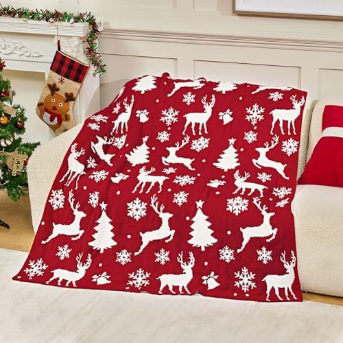 Christmas Blanket Double-Side Print 50x60 Inch Elk Throw Blankets Cozy Fabric Suitable for Toddler Girl Boys Christmas Decor