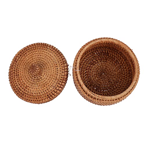 FOMIYES Small Round Basket Round Wicker Basket with Lid Woven Fruit Basket Bowls Rattan Bread Basket Wicker Tray Storage Baskets Desktop Organizer for Home Office Fruit Basket
