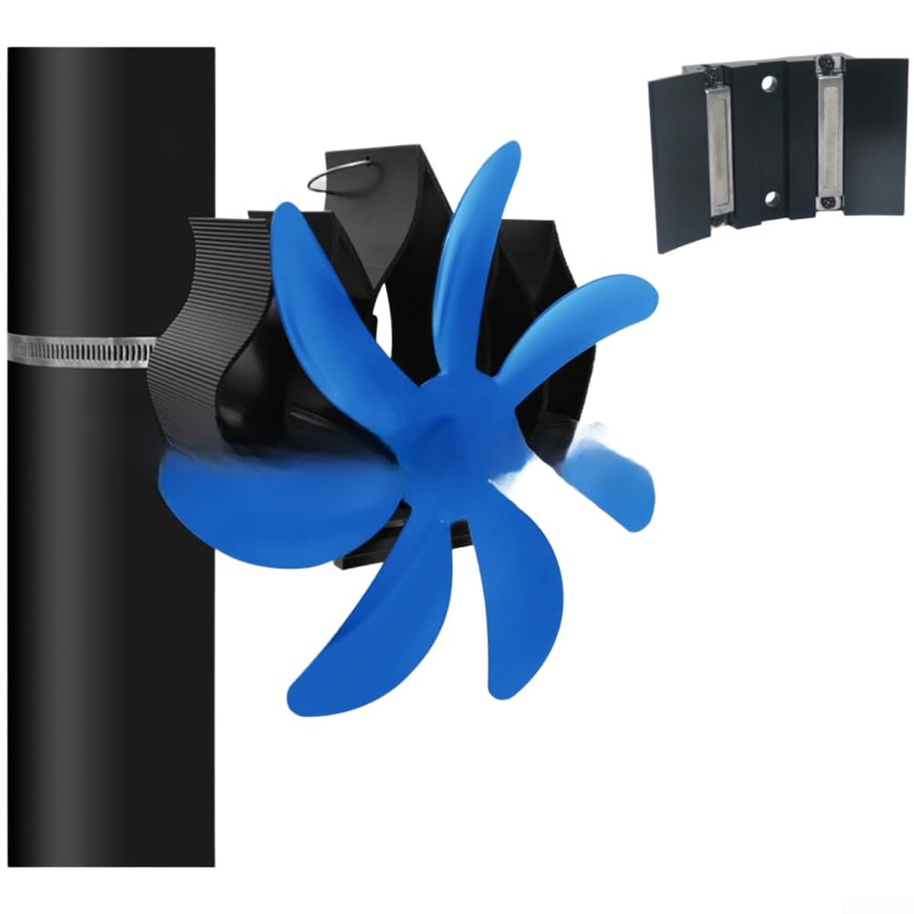 Dolvitrny Magnetic Stove Fan, Heat Powered Fireplace Fan for Wood Burner, Silent Log Burner Air-Circulator, Eco Friendly Aluminium Heat Distributor, No for battery(Blue)