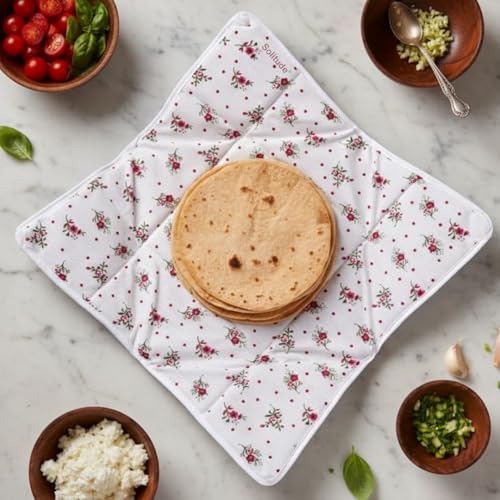 Image of Solitdue Set of 2 Floral Print Roti Chapati Cover | 100% Cotton Traditional Roti Rumals to Keep Roti /Chapati Fresh | Tortilla Covers for Kitchen