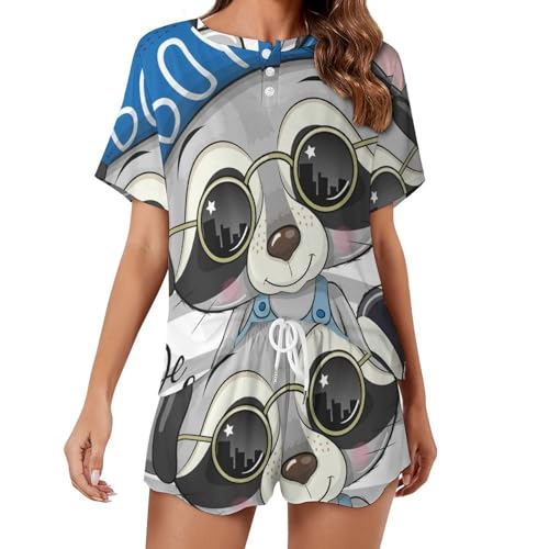 Pyjama raton laveur femme manches courtes vêtements de nuit ete