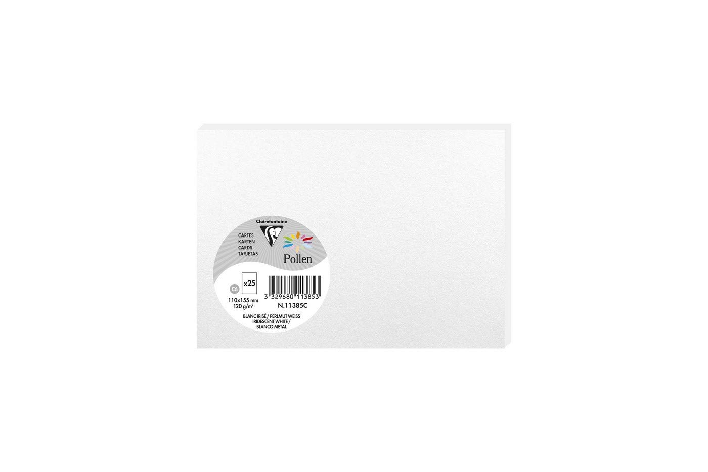 Clairefontaine 11385C Iridescent white Paper Pack of 25 Plain Cards C6 11x15,5cm 210gsm Invitation Cards Events Correspondence Pollen Range Smooth Premium