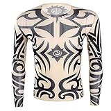 Nikiikoo Men's Sports Long Sleeve Elastic Cycling Fitness T-Shirt Fake Tattoo Tribal Inspired Print Tops Fleshcolored One Size