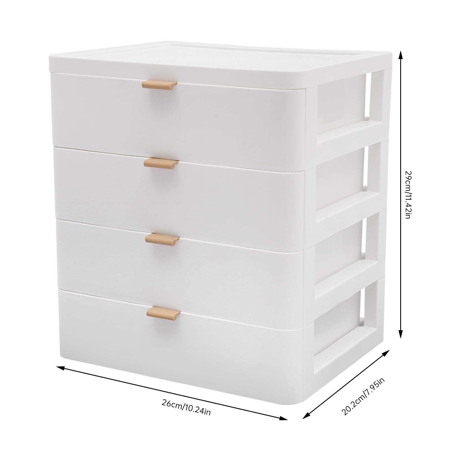 Caisson de Bureau avec 4 Tiroirs,Petite Tour de Rangement,Organiseur de Bureau,Boîte de Rangement Avec Tiroirs pour Bureau, Chambre à Coucher, Cosmétiques, Blanc, 26 x 20,2 x 29 cm