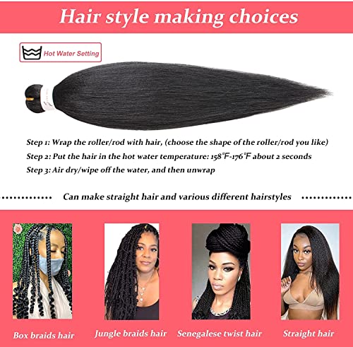 Xtrend 26 Inch EZ Braid 3 Packs Black Long Pre Stretched Braiding Hair Yaki Texture Braiding Hair for Crochet Hair Braids Hot Water Setting Synthetic Fiber Hair Extensions(3Packs,1B#) - Image 3