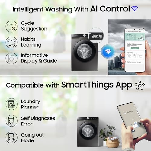 Image of Samsung 8 kg, 5 star, AI Control, AI Eco Bubble, Wi-Fi, Digital Inverter, Motor, Fully-Automatic Front Load Washing Machine (WW80T504DAX1TL, Hygiene Steam, Inox)