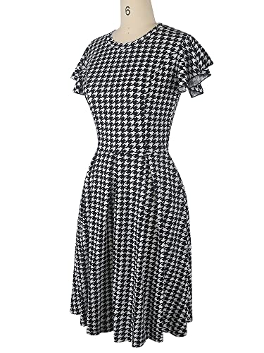 Image of oxiuly Women's Flounce Sleeve Wedding Church Vintage Dresses Casual Floral Party Cocktail Work Dress with Pockets Fei376
