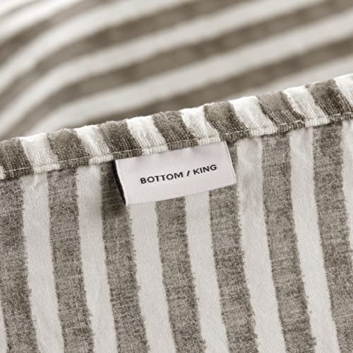 Nate Home By Nate Berkus 200Tc 4-Piece Cotton Percale Printed Stripe Sheet Set | Cool Breathable Bedding From Mdesign - King Size, Flat Sheet/Fitted Sheet/2 Pillowcase, Pearl/Sandstone (Taupe) #TOP4