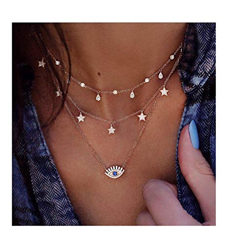 Artmiss Women’s Evil Eye Layered Necklace Pendant Choker Blue Star Fashion Chain for Girls