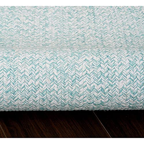 Super Area Rugs Farmhouse Braided Rug Cotton Kitchen Reversible Carpet Turquoise & White, 2' X 3' Oval #TOP9