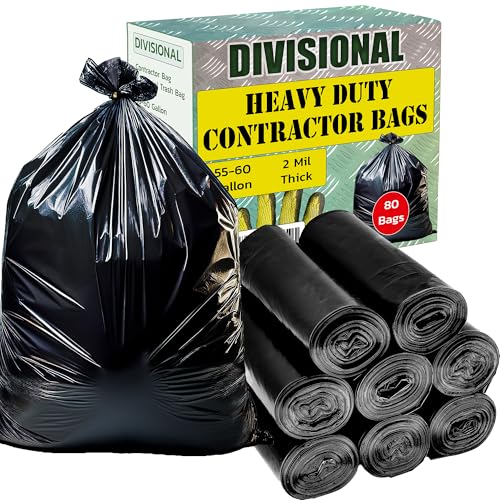 55 Gallon Contractor Bags | 80 - Pack | 2 Mil | Large Contractor Bag | Black Contractor Garbage Bags | Heavy Duty Construction Bags | Heavy Duty Contractor Bag | Yard Waste Bag | Value Pack.