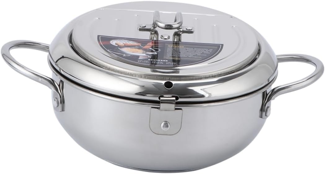 KICHOUSE Controllable Temperature Deep Fryer Pot Stainless Steel Frying Pan with Lid for Home Kitchen Compatible with Gas and Induction Stoves Lightweight and Easy to Clean