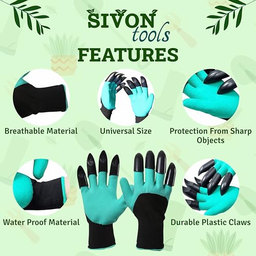 Image of SIVON Garden Gloves With Double Claws | Heavy Duty Gloves for Gardening & Farming | Reusable, Washable Gloves for Digging, Planting & Pruning | Garden Accessories for Men & Women