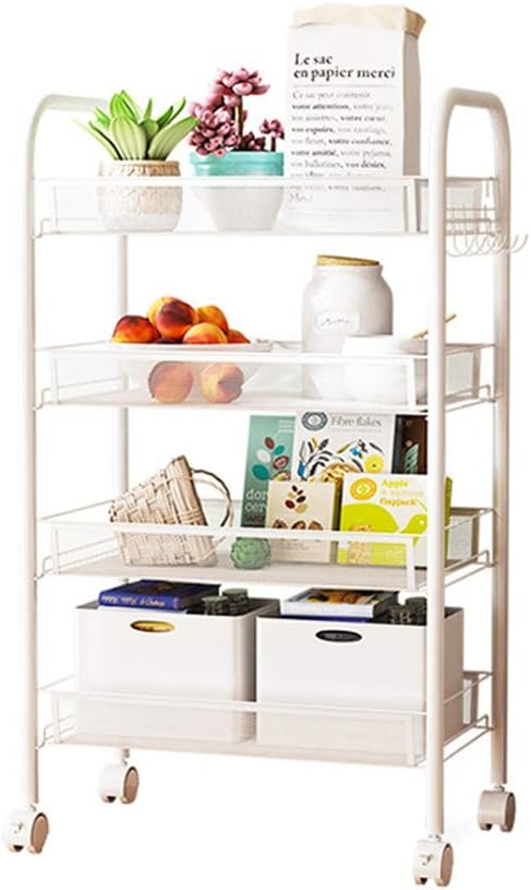 Kitchen Storage Organizer, Mesh Wire Rolling Cart, Home Kitchen Storage Rack Utility Baskets, Art Trolley Carts with Wheels (4 Tier, 17.3"×10.2"×33.5")