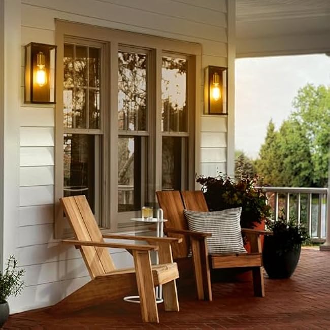 Outdoor Wall Light Fixtures, Exterior Wall Lantern Sconce Matte Black Outside Porch Lights for House with Clear Glass, Modern Wall Lamps for Patio Garage Entryway Front Door 2 Pack KW-7224-2