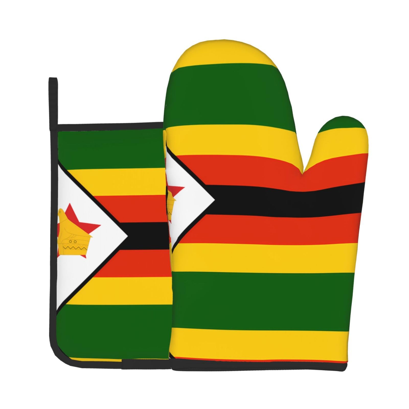 Oven Mitts and Potholders Set of 2 for Kitchen Baking Cooking GrayFlag of Zimbabwe Thick and Durable