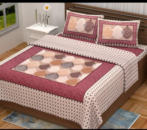 Image of Pure 100% Cotton Double Bed Sheet with 2 Pillow Covers (Bedsheet for Double Bed Cotton, Multicolour Jaipuri, Double Bed Sheet (Yellow, Double)