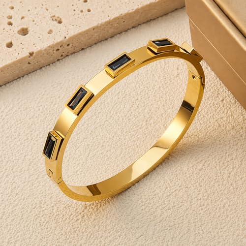 Image of Stylish Gold Plated Bangle for Women | Daily Use Stainless Steel Kada | Anti-Tarnish Waterproof Cuff | Multicolour Crystal Evil Eye | Daily Wear Bracelet For Womens | Premium Gift For Girl