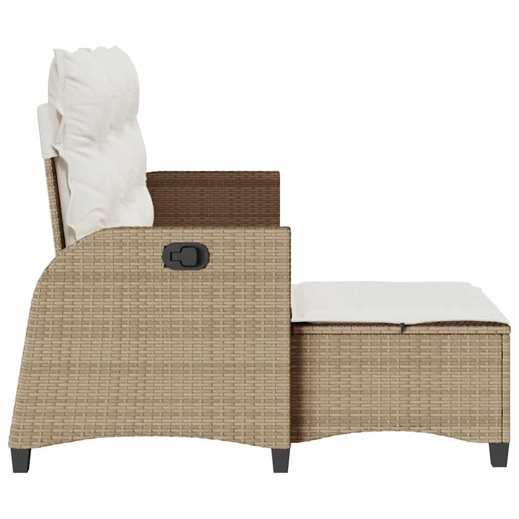 Divano da Giardino con Funzione Reclinabile, Set Angolare in Polyrattan Beige, Struttura Resistente, Cuscini Rimovibili, Salotto da Giardino Esterno,Beige, 176 x 138/125 x 83/91 cm
