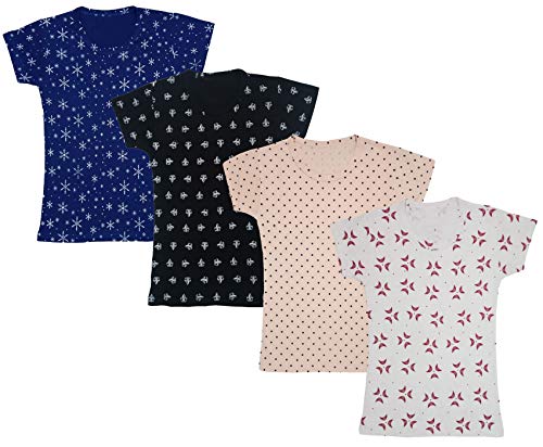 Image of indi weaves Girls Half Sleeve Cotton Printed T-Shirts Pack of 4