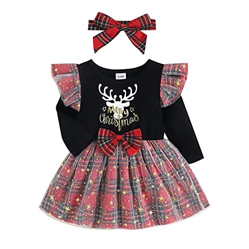 Dazzerake Ensemble de Noël Bébé Fille Déguisement de Noël Bébé Tenue Bébé Fille Vêtement de Noël Cadeau de Noël pour Bébé Fille 0-5 Ans (Noir, 6-12 Mois) Cover