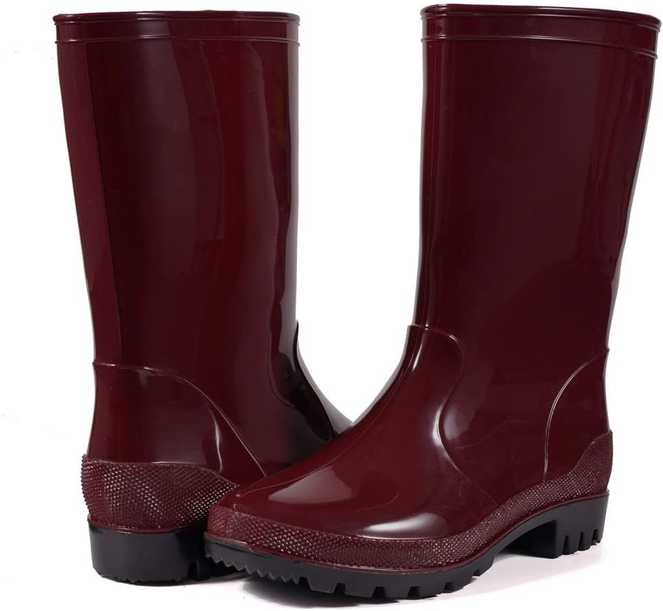 Toandon Women Mid Calf Solid Lightweight Waterproof Garden Rain Boots