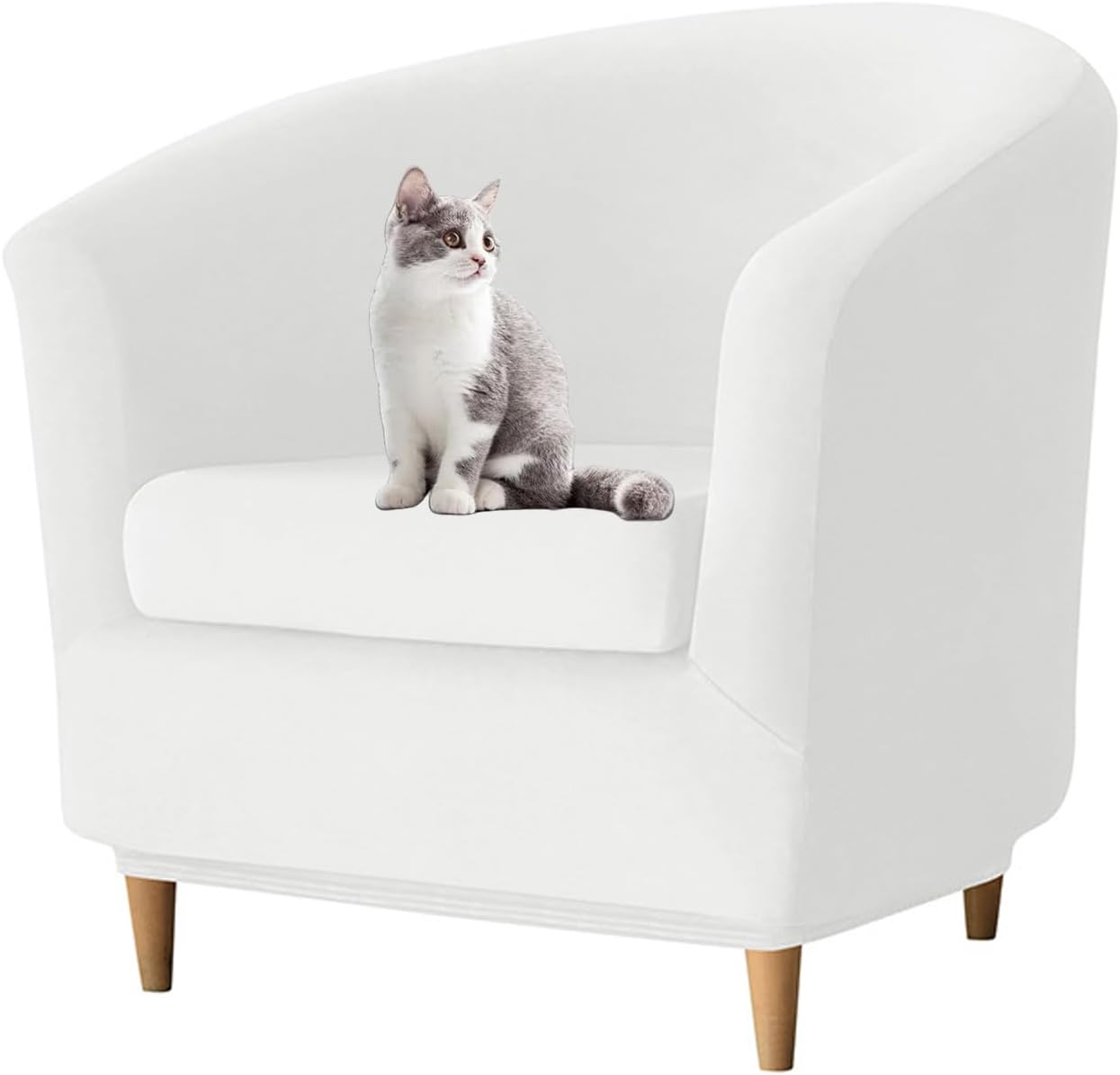Velvet Tub Chair Slipcover 2 Piece Slip Covers Armchair Cover for Club Chairs Barrel Chair Covers Armchair Cover for Living Room Soft Couch Cover Non Slip Washable (White)